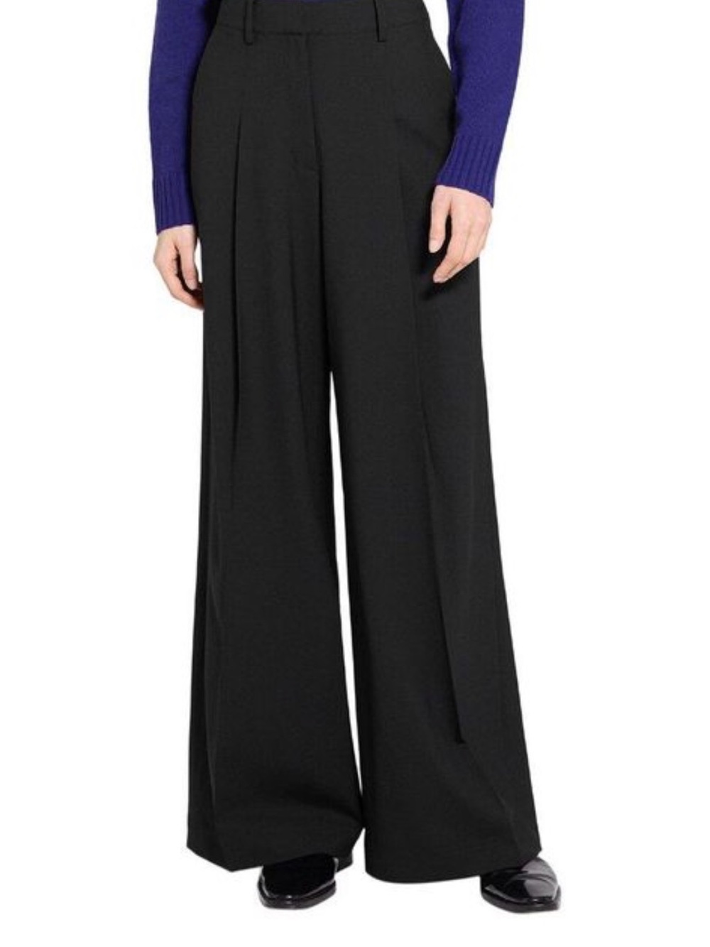 Theory Black Wide Pleat Trouser Wool Blend Pants Size 4 Classic Suit Dress Pant